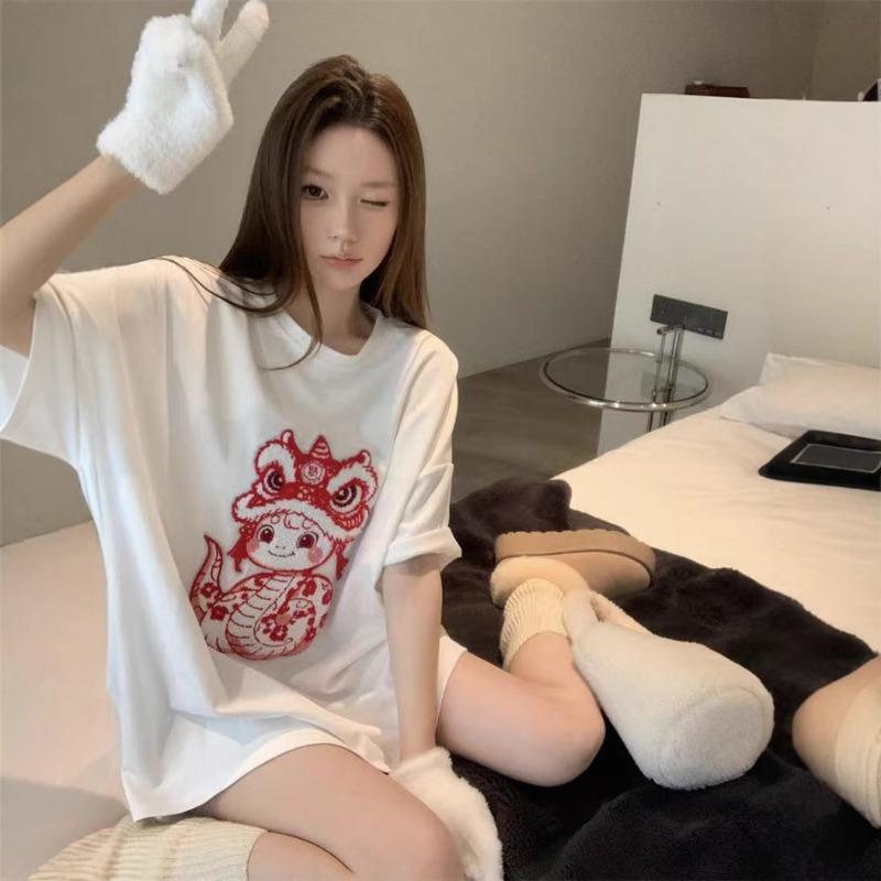 Damen Kurzarm Bedrucktes T-Shirt Sommer Locker Mode Einfach Lässig Trend Bluse