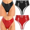 Women's Thong Wet Look Patent Leather Rave Bottoms Shiny High Waisted Panties for Festival Clubwear Dancing