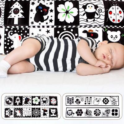 Serie Bianco Nero Culle per libri di stoffa Carrozzina Usa clip su libri di stoffa per animali Giocattoli Montessori Giocattoli di carte per stimolazione visiva del bambino