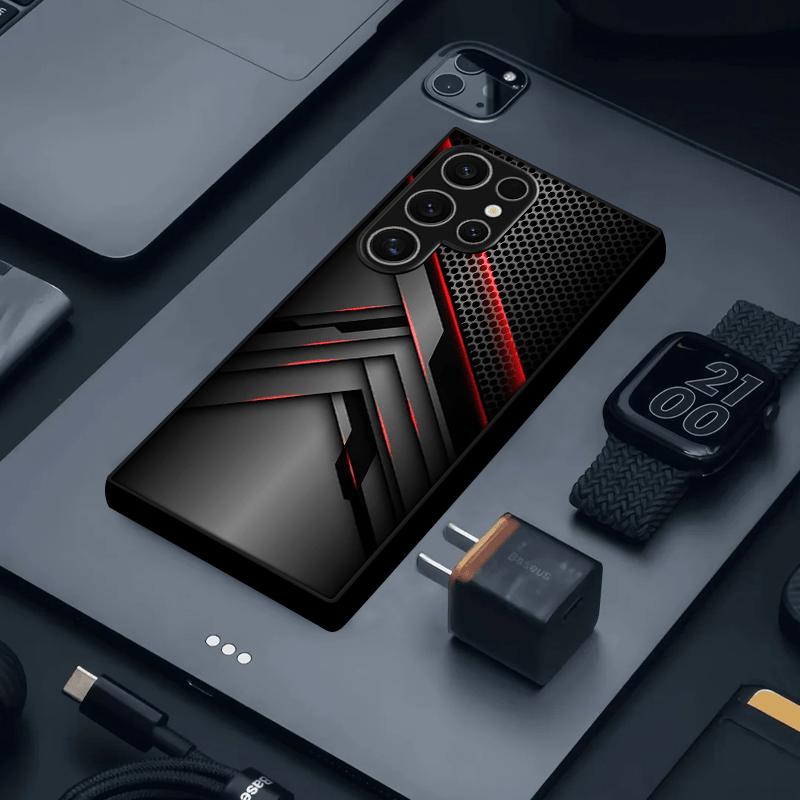 Black mechanical texture pattern glass phone case suitable for Samsung for galaxy S25 S24 S23 S22 S20 FE Ultra Plus 5G anti drop