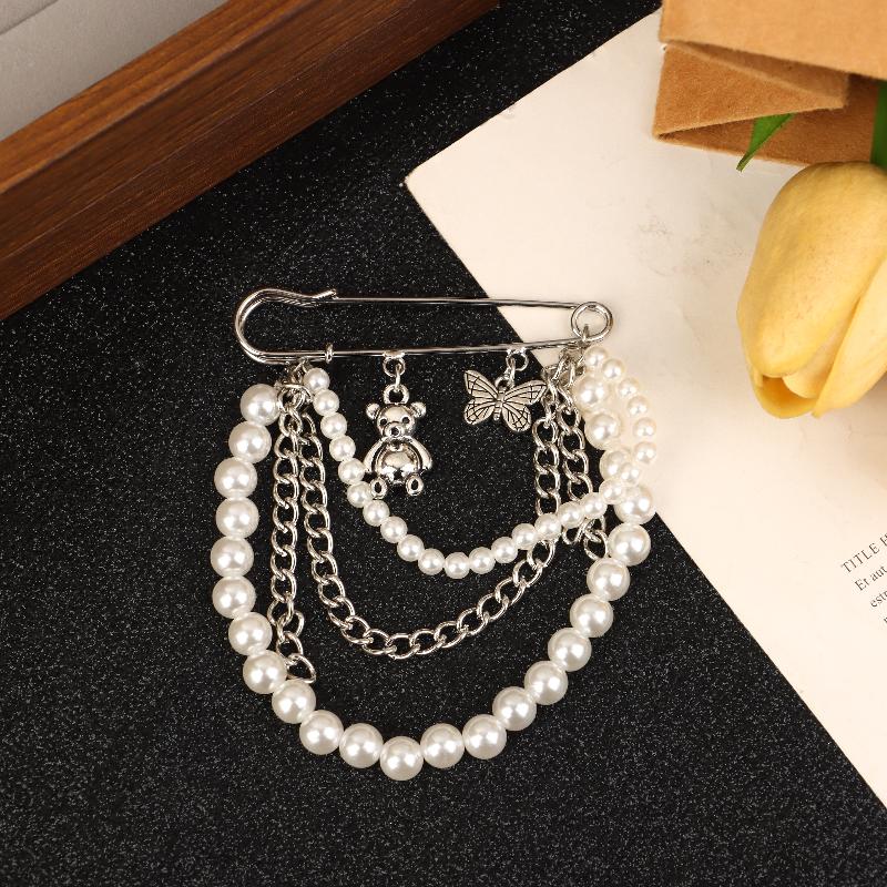 

Новая брошь-булавка в виде бабочки, медведя, жемчужной кисточки, модная ретро-аксессуар с несколькими элементами