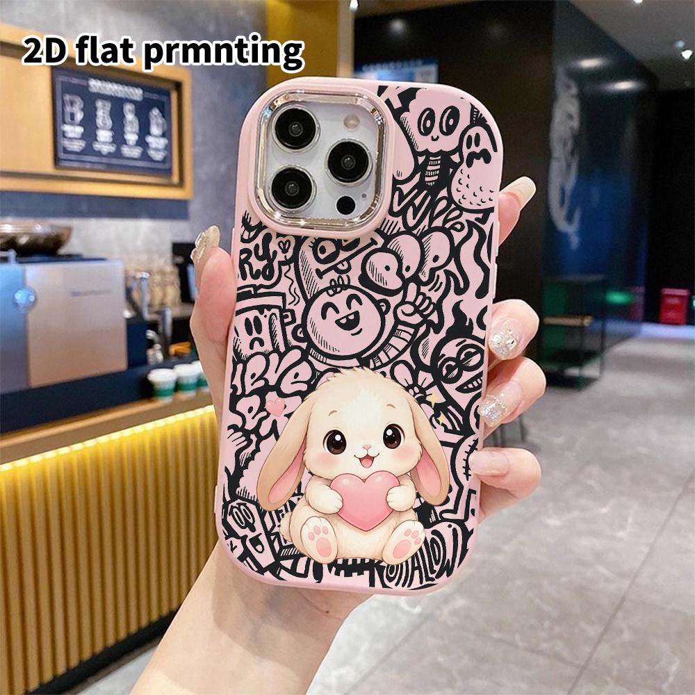 Phone Case: 2D Flat Design Suitable for iPhone 18 17 16 15 14 13 Pro Protective Case, Couple Style, Hugging Heart White Rabbit, Christmas and Hallowee