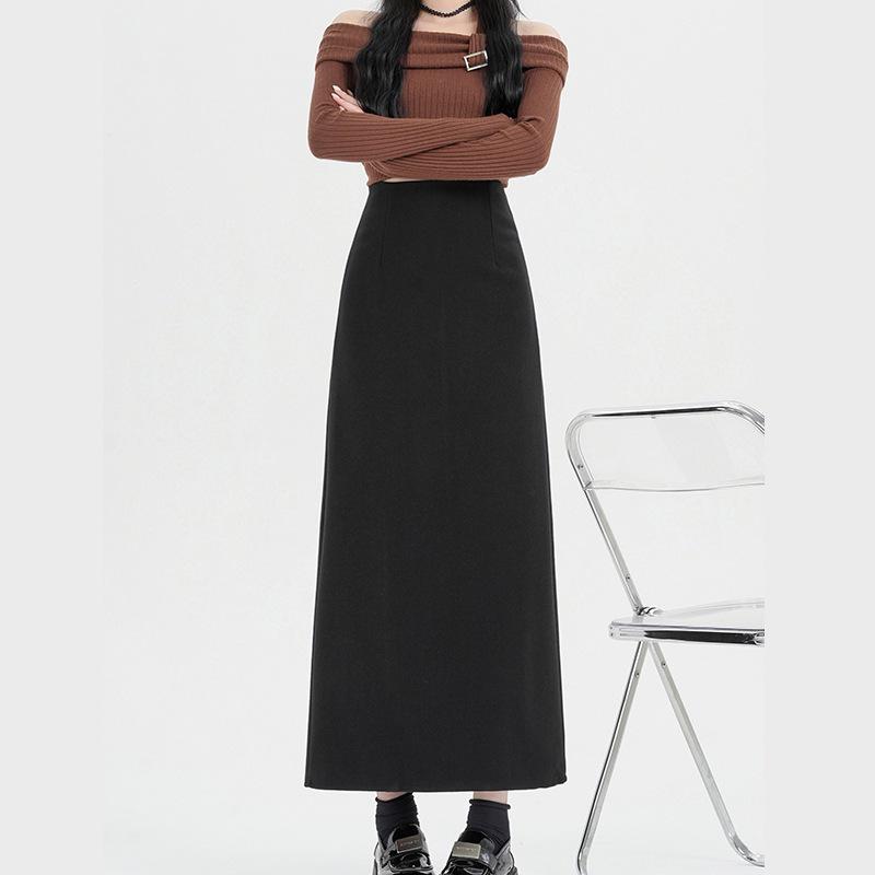 Women's Cashmere Wool Blend Midi Skirt - 2025 Autumn/Winter, Hip-Hugging A-Line with Back Vent