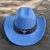 Retro Suede Leather Western Cowboy Fedora Hat For Men Women Bull Head Accessories Fashion Travel Party Hat Denim Hat Sombrero