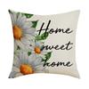 Linen Throw Pillow Cover with Daisy Floral Print and Home Sweet Home Text 45x45cm Decorative Cushion Case for Sofa Bed Living Room