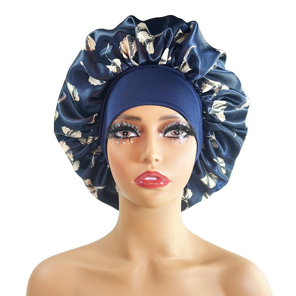 High Quality New Printed Bonnet Satin Hair Wide Wand Bonnets Silk Designer Bonnets