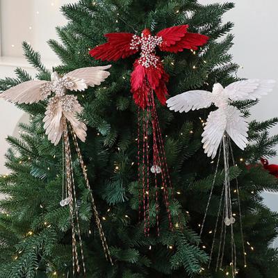Artificial Glitter Birds Christmas Tree Ornament Realistic Long Tail Hummingbird with Faux Pearl for Holiday Wedding Party Xmas Tree Garland