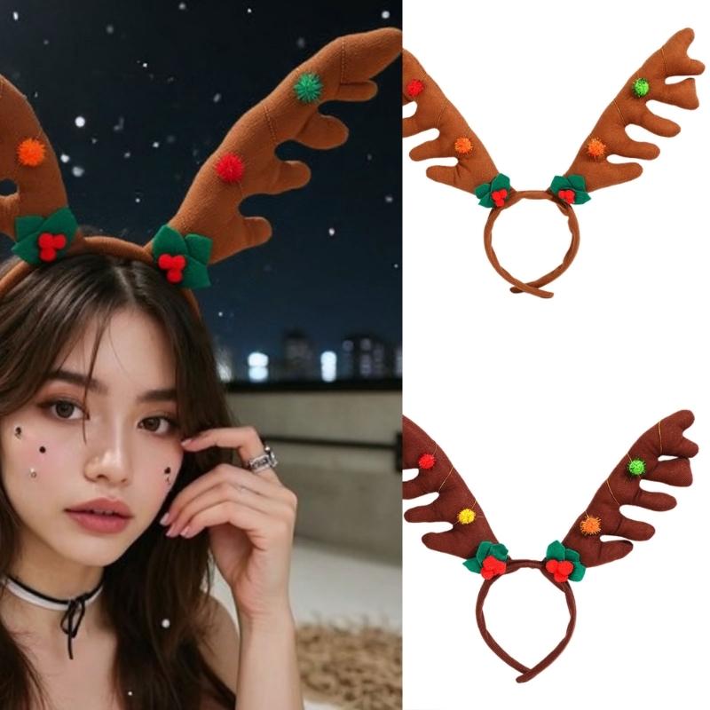 Adjustable Brown Deer Antlers Headpiece Mistletoe Costume Accessory For Adults Kids Seasonal Event