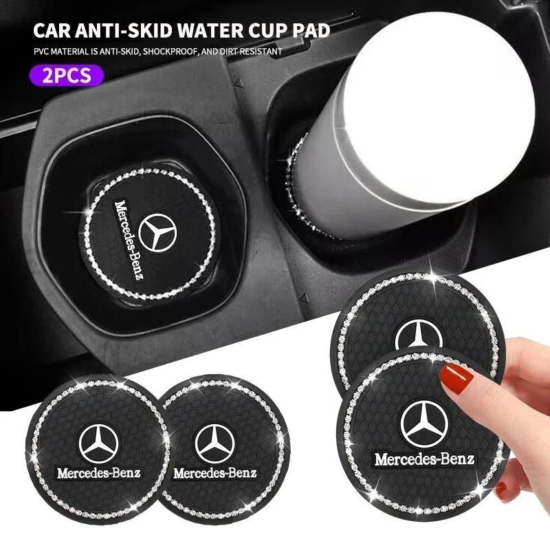 1/2PCS Rhinestone Car Cup Coaster Water Cup Holders Non-Slip Mat Pad for Mercedes Benz AMG A B C E R G Class GLK CLA GLB GLC GLA BW0