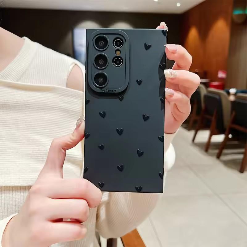 Black Love Heart Silicone Phone Case For Samsung Galaxy S24 Ultra S25 S23 S21 FE S22 Plus A15 A55 A54 Case
