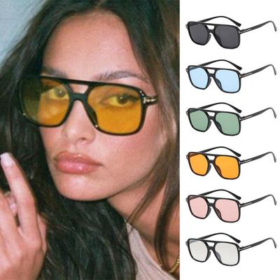 Lunettes de soleil carrées vintage pour femmes hommes Rétro Grande monture carrée Lunettes de soleil années 70 Protection UV400 Lunettes d'été