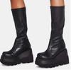 Fashion Wedge heel small tube thick bottom long boots motorcycle rider boots not above the knee big head slim high boots