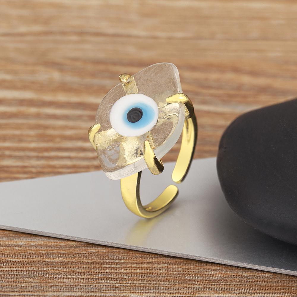 

Nidin Classic New Design Evil Eye Zircon Charm Open Rings Adjustable 7 Colors Turkish Girls Finger Jewelry Wholesale Accessories прозрачный