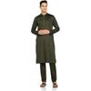 Manyavar Cotton Solid Casual Kurta Set for Men Green