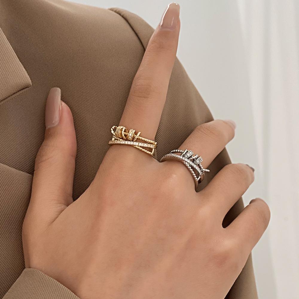 New Luxury Zircon Inlaid Ring Multiple Layers Cross Rotation Adjustable Couple Opening Rings for Women Men Finger Jewelry Gifts