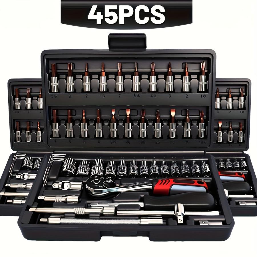 45Pcs Pro Vehicle/Motorbike Repair Kit, 1/4 Drive Deep & Standard Wrenches, Racing-Quality Ratchet – Complete Tool Set! чёрный
