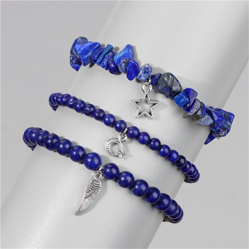 Pack Of 3 Trendy Star And Moon Pendant Bracelets For Women Fashionable Crystal Alloy Writ Chain Jewelry