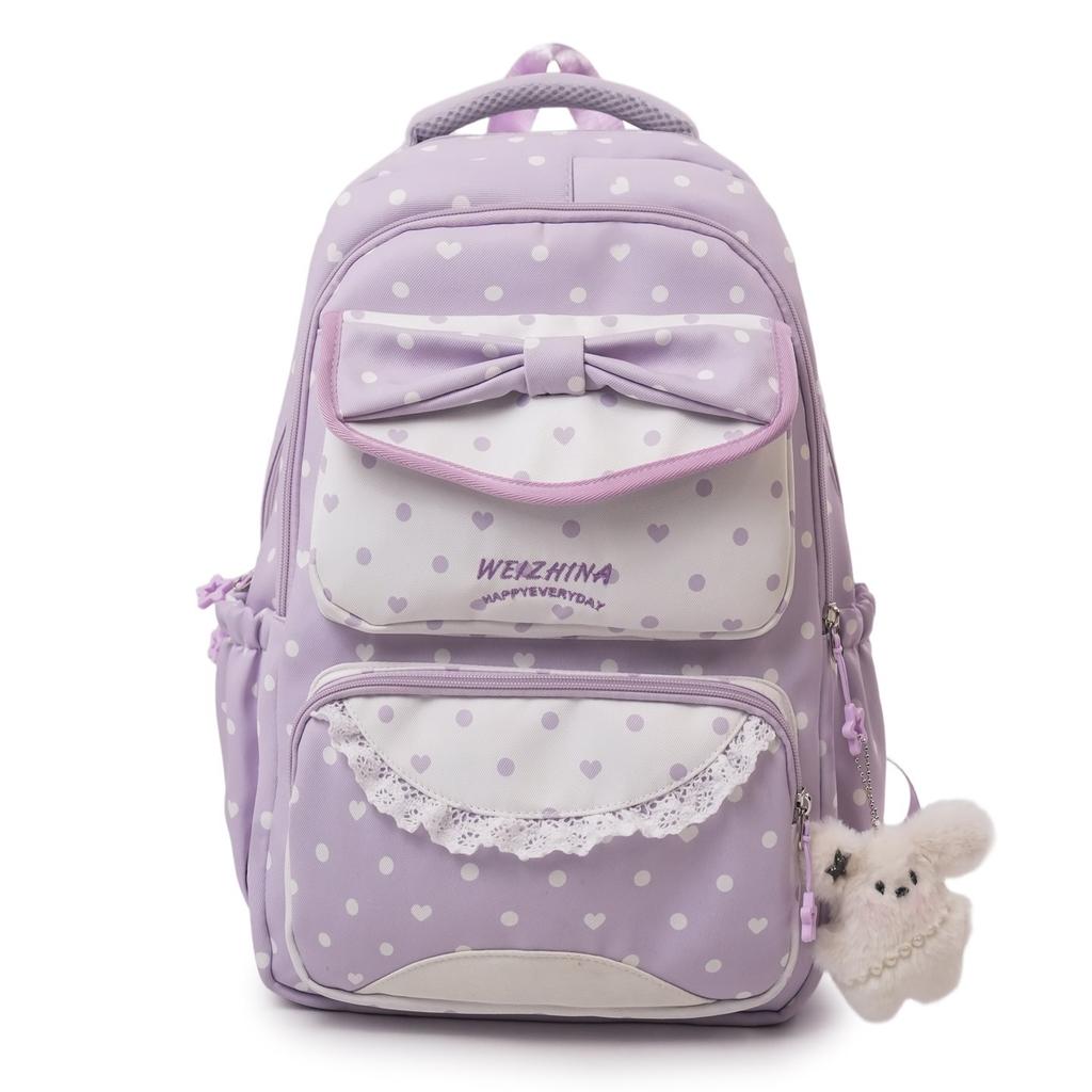 School Bag Korean Polka Dot Large Capacity Middle School Backpack for Women, Campus Commuter Backpack, Fashionable and Trendy Cute Printed Backpack