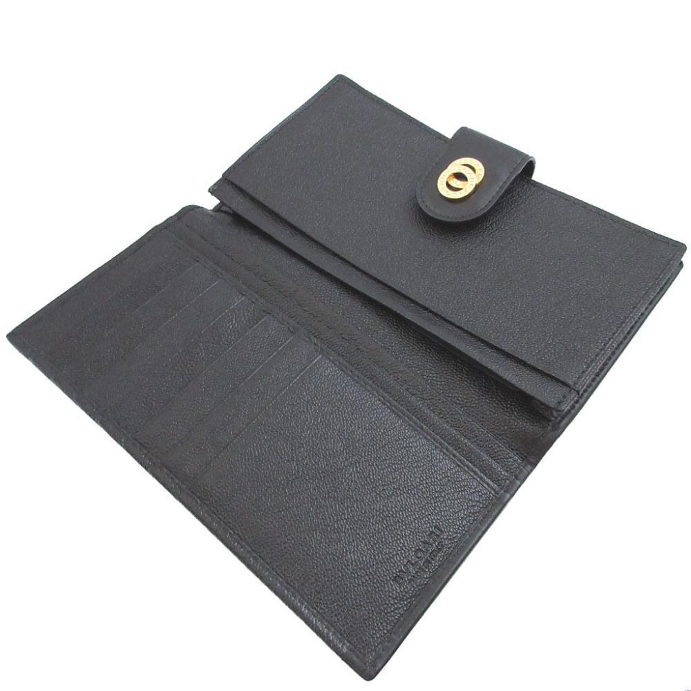 Used AUTHENTIC BVLGARI Long wallet Doppio tondo long wallet Black Leather