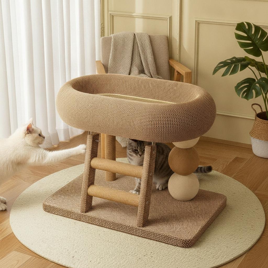 Cat Tree with Bed Comfortable Cat Scratching Post with Bed Furniture Velvety Soft for Indoor Cats, Living Room, Apartment