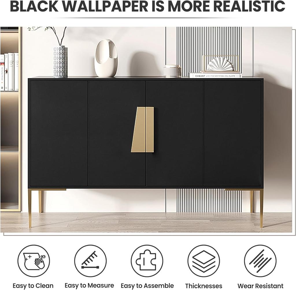 Schwarze Klebefolie Schwarzes Abnehmbares Kontaktpapier Vinyl Selbstklebende Tapete für Schränke Schubladen Arbeitsplatte