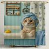 Funny Bathing Cat In Bathtub Shower Curtain, Bathroom Decorative Cartoon Cat Cartoon Shower Curtain Printed Fabric With Hooks