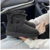 Fashion One Button Low Cut, High-end Quality 2-in-1 Genuine Leather, Real Wool, Sheepskin Fashionable and Warm Chestnut Thick Snow Boots