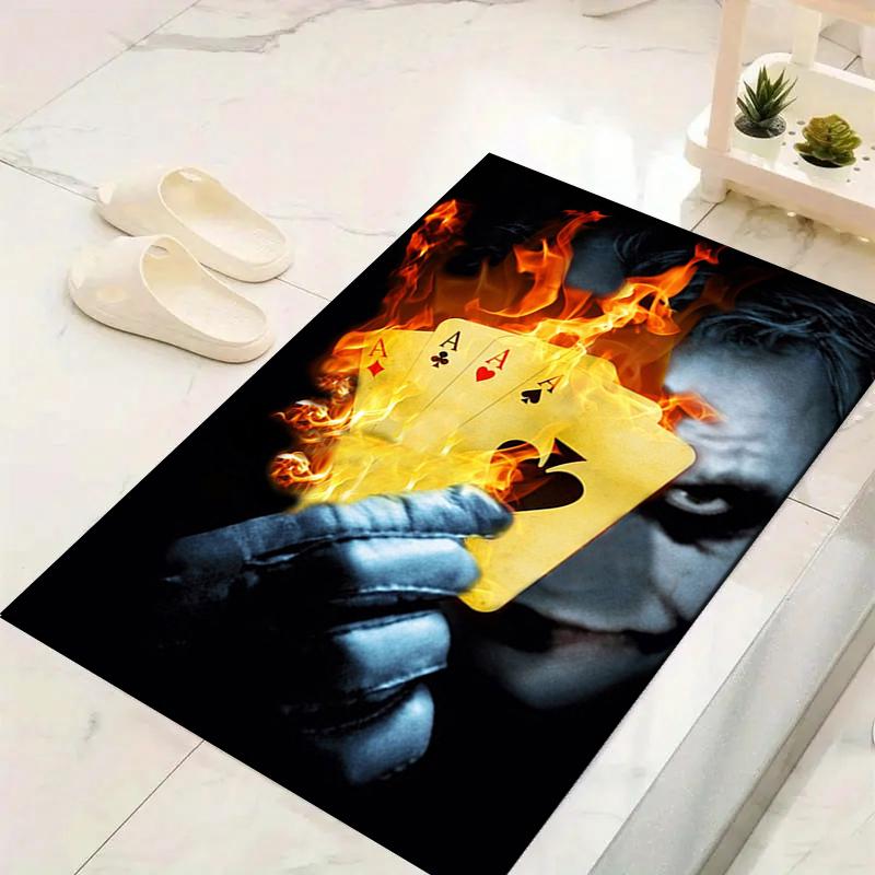 1Pc Joker'S Fiery Cards Rug, Office Carpet Indoor Outdoor Doormat, Non-Slip, Comfortable, Living, Christmas Halloween, Xmas Gift L1275