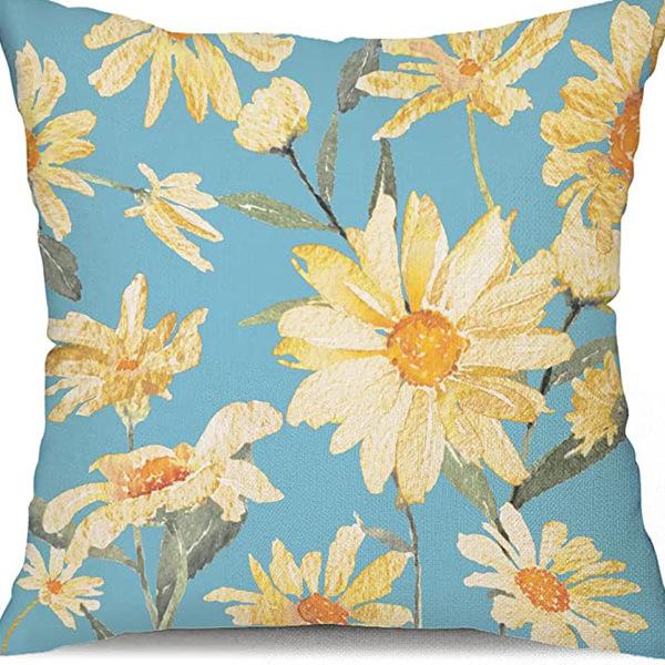 Small Daisy Flower Pillowcase New Striped Linen Home Fabric Sofa Pillowcase Light Luxury