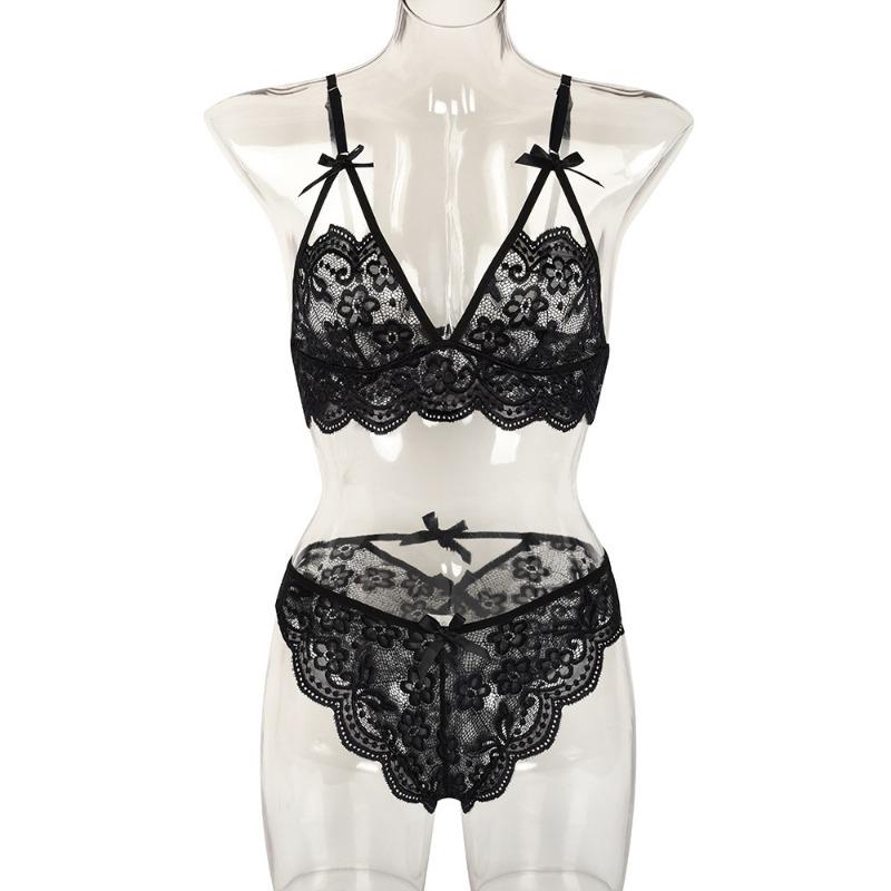 Fun piece set, autumn new lace splicing with bow sexy underwear set Fun