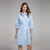 ELLE Irregular Pleated Striped Polo Neck Mid-Length Long Sleeve Dress Women dress Blue EL40030