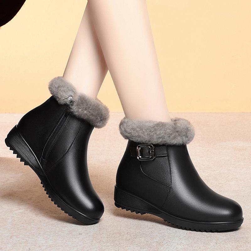 Mode AIYUQI Stiefeletten Damen 2025 Neu Echtes Leder Rutschfest Mama Schuhe Große Größe Keilabsatz Naturwolle Winter Damen Schneestiefel