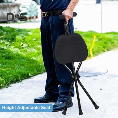Klappbarer Gehstock mit Sitz, LED-Licht, tragbarer Sitz, Gehstock aus Aluminiumlegierung, 5-fach höhenverstellbar, 2-in-1-Krückenhocker, Geschenk für ältere Menschen