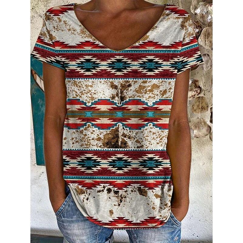 

Футболки з індійським слоном Етнічна геометрія Квітковий 3D-принт Жіночий вуличний одяг Футболка з v-подібним вирізом Harajuku Y2k Топ Трійники великого розміру Одяг S