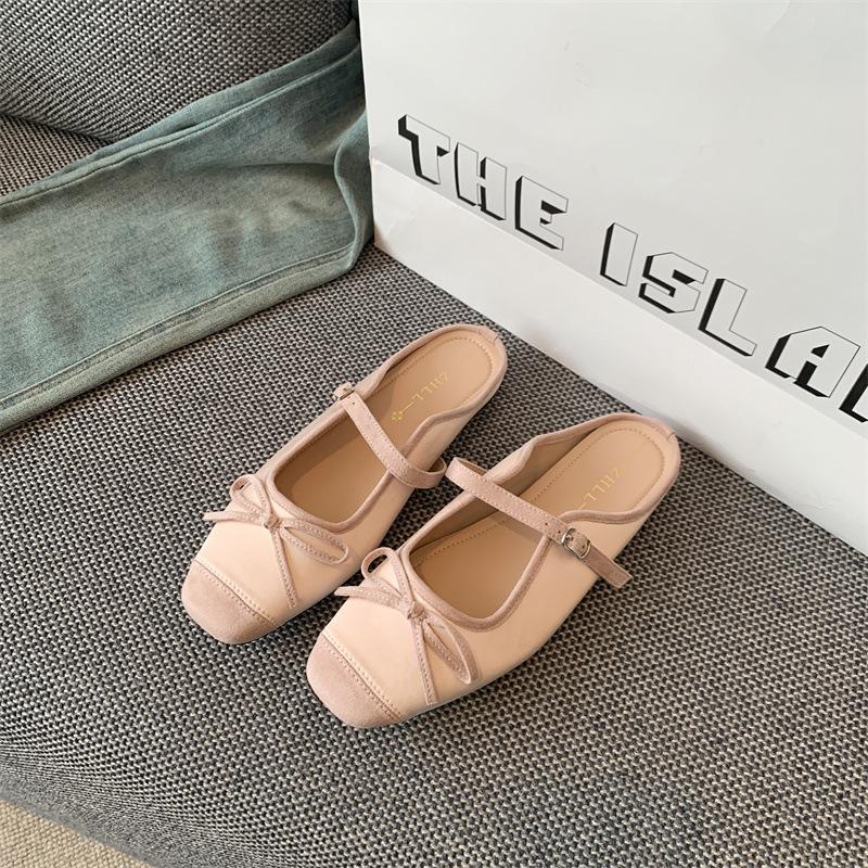 

Bow half slippers flat-bottomed bag head cool slippers fattened and widened women s shoes 45 рожевий