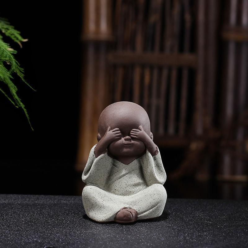 4Pcs Mini Monk Tea Pet Ornaments – Ceramic Zen Figurines for Tea Table, Bonsai, and Home Decoration