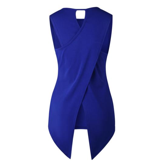 Sexy Lady Solid Color Sleeveless Round Neck Back Slit Irregular Hem Vest Tank Top