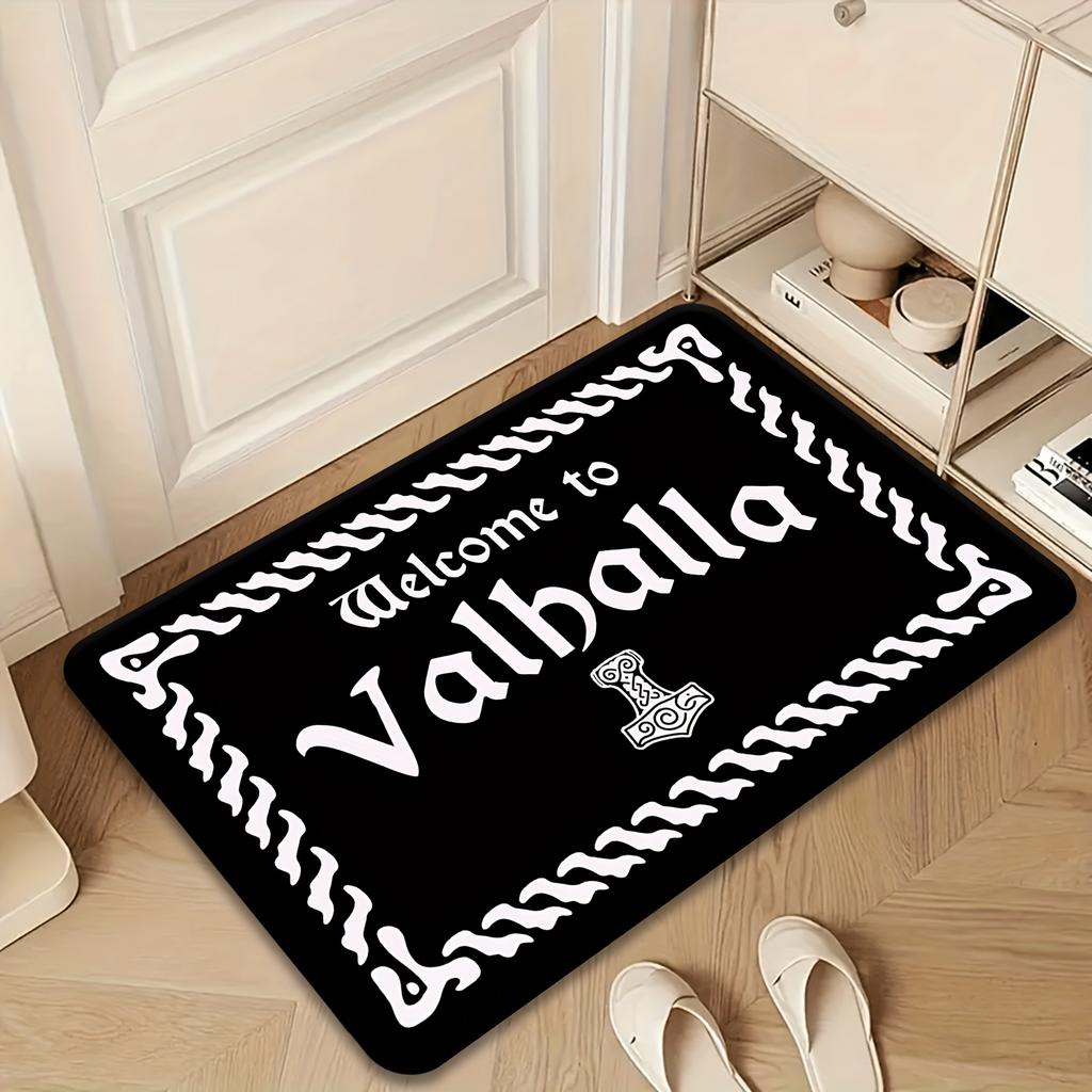 Mythical Viking Valhalla Theme Area Rug, Soft Non-Slip Indoor Outdoor Floor Mat for Gaming Room and Entryway Decor