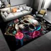 Schädel- und Blumenmuster-Teppich mit Rosen und abstrakten Elementen, geeignet als Antirutsch für Wohnzimmer, Schlafzimmer, Sofas