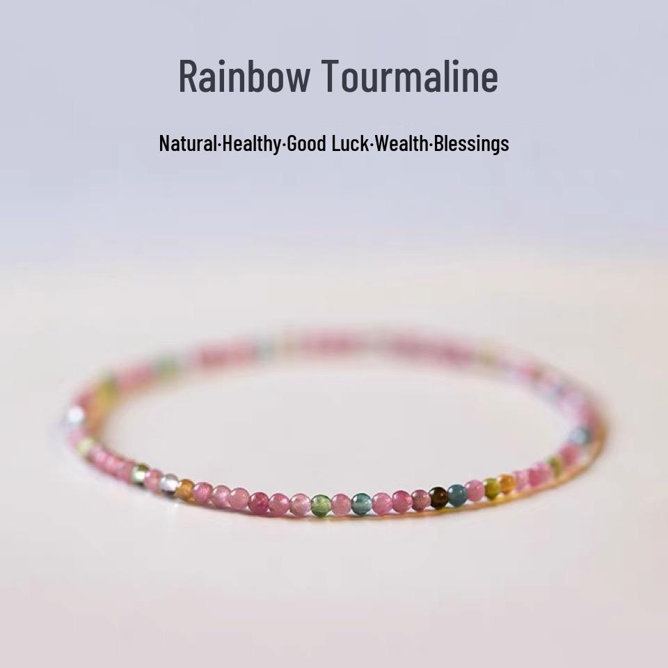 

Handmade Natural Rainbow Tourmaline Beaded Bracelet - Elastic Cord, Women s Lucky Blessing Gift Elastic Cord 17cm