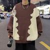Men's Oversized Crew Neck Knit Sweater Black White Irregular Pattern Loose Fit Casual Streetwear Pullover