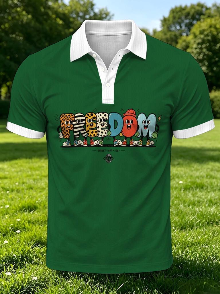 Men'S Outdoor Polo Shirt, Multi-Sizes Available, Fun Letter Print, Energetic Casual Fashion, Comfortable Top for Hiking And Leisure, Versatile Daily