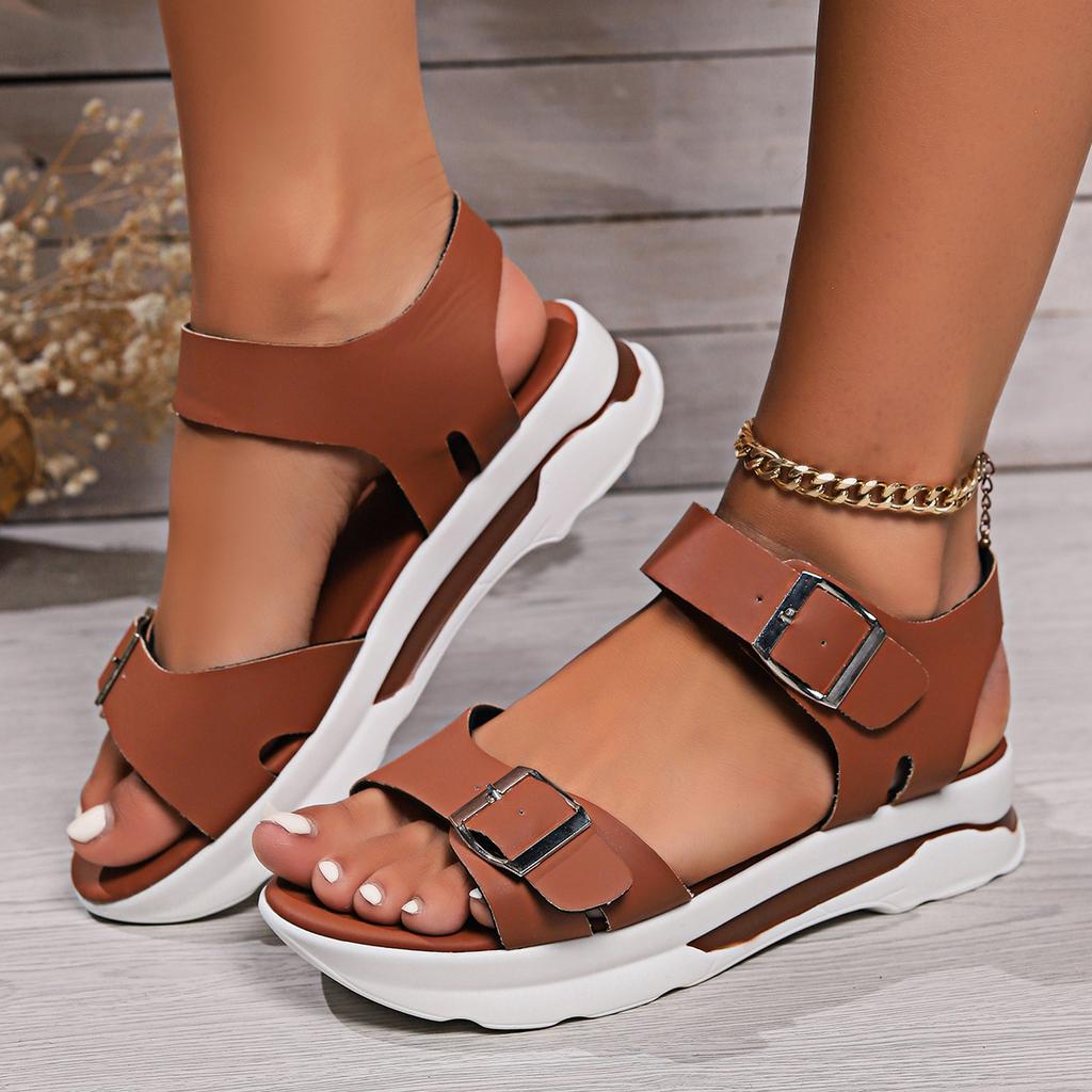 Modne sandały na platformie z podwójną klamrą dla kobiet 2024 lato casual antypoślizgowe buty plażowe kobieta komfort klin sandały damskie plus size