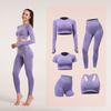 Seamless High Waist Yoga Set Quick Dry Running Scrunch Butt Gym Outfit Women Long Sleeve Sportswear Purple 5pcs