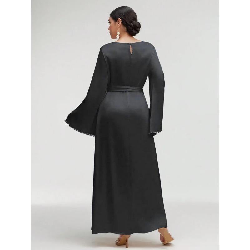 Womens Luxury Elegant Long Sleeve Beaded European Style Long Dress
