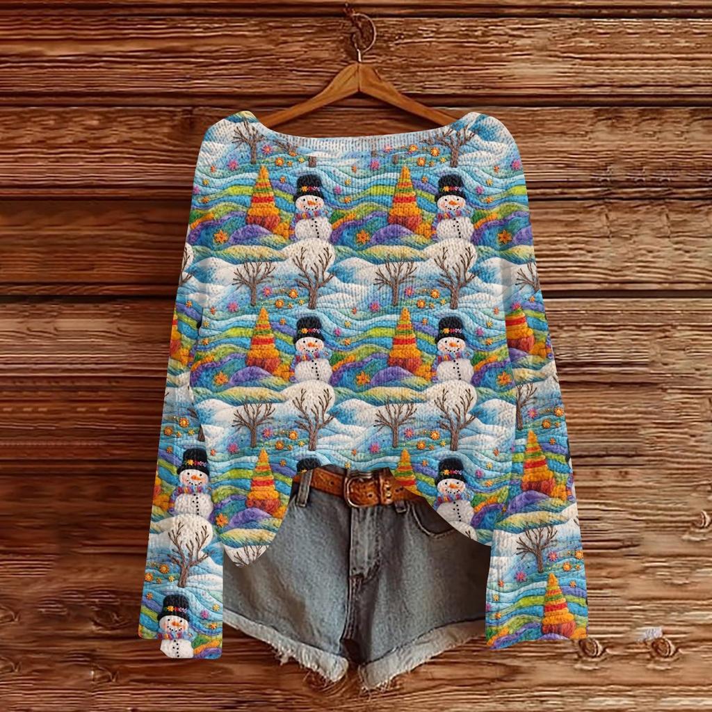 Julegensere for kvinner Strikkegenser Søt skjorte Høst Rund hals Genser Topper