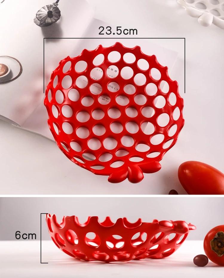Hollowed Out Fruits Bowl Snacks and Nuts Storage Tray Fruits Drain Bowl Home Kitchen Dessert Cutlery Minimalism Round Plates
