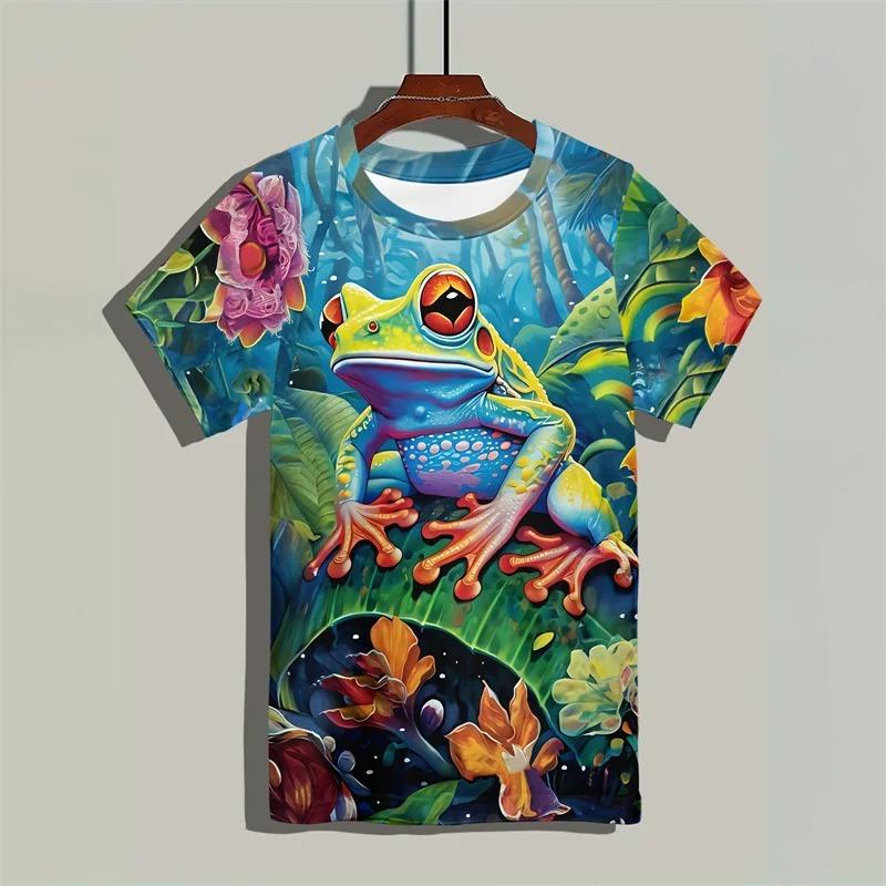 Cartoon 3d Printed Frog O-Neck T-Shirt Men Clothing Animal Frogs Pattern Top Casual Short Sleeves