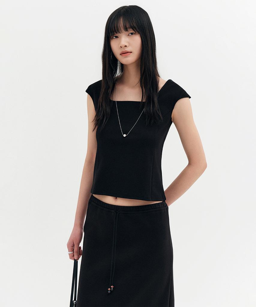 Lugkaeseuteu Marie Square Neck Cap Sleeve Slim T-Shirt / Marie Square Neck Cap Sleeve Slim T-Shirt_4Colors