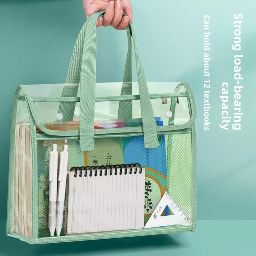 Thick Handled Document Folder Transparent Waterproof Durable Student Tutoring Paper Homework Book Storage Bag Organizer Pouch